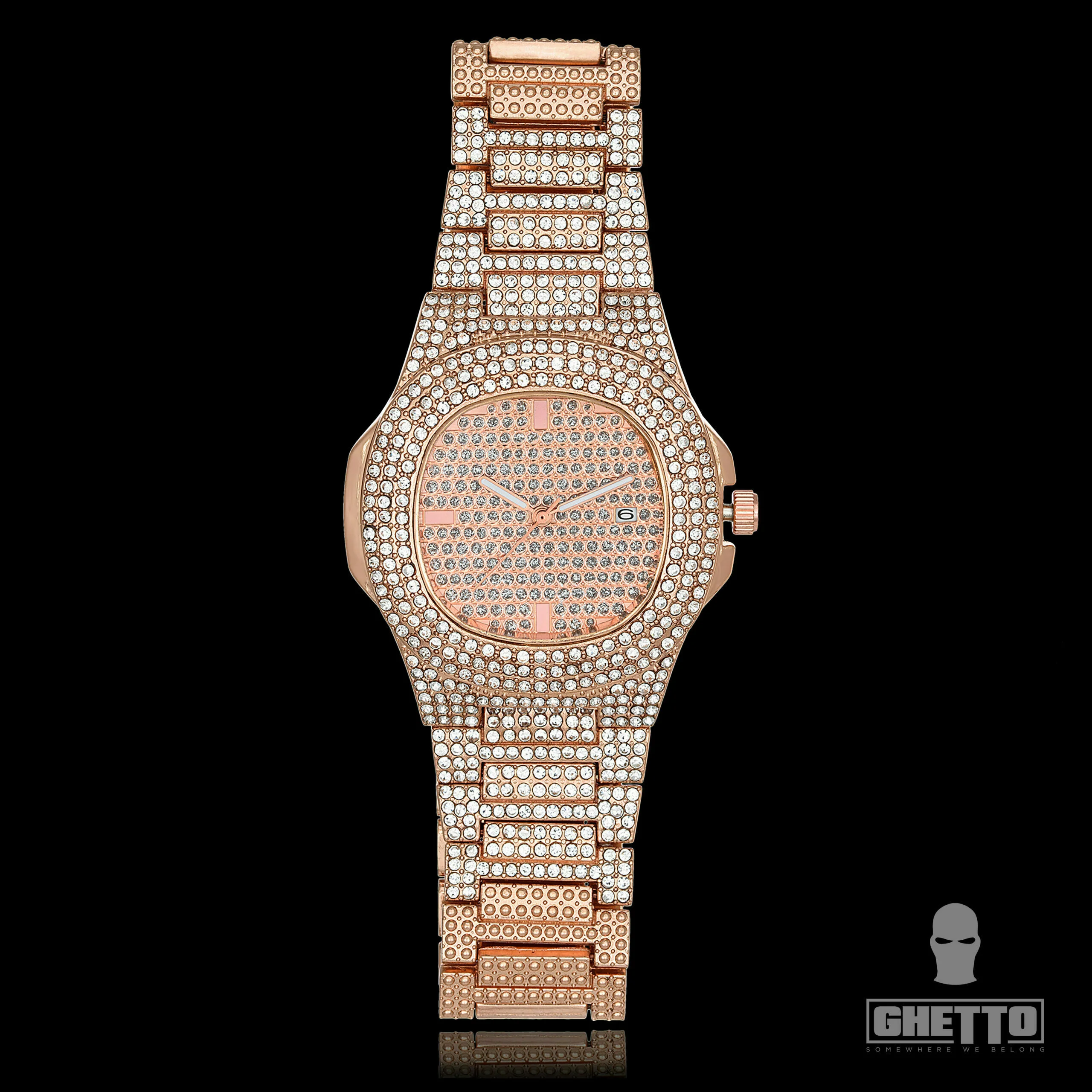 Ghetto Iced out Rose Gold Wrist Watch