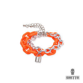Aluminum chain lock pendant bracelet, punk hip hop orange acrylic chain lock pendant bracelet