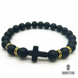 Ghetto Black Cross Natural Stone Elastic Bracelet