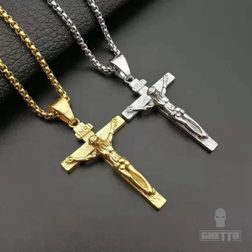 Colier cu cruce Iisus Oțel inoxidabil și lanț, cruce