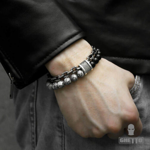Men's Bracelet with natural beads steel chain