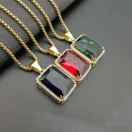 Ghetto Pendant Stainless Steel Gemstone Necklace