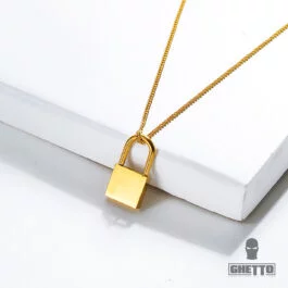 Colier Ghetto Oțel inoxidabil Placat cu aur de 18k în formă de lacăt