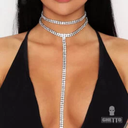 Ghetto Long Tassel Simple Choker Rhinestone Choker Necklace
