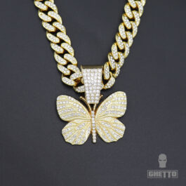 Ghetto Hip Hop Big Butterfly Colier pandantiv Rhinestone Cuban Link Chain