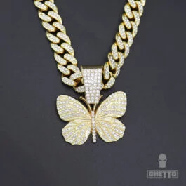 Ghetto Hip Hop Big Butterfly Colier pandantiv Rhinestone Cuban Link Chain