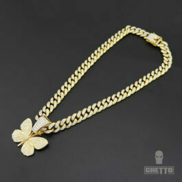 Ghetto Hip Hop Big Butterfly Pendant Necklace Rhinestone Cuban Link Chain