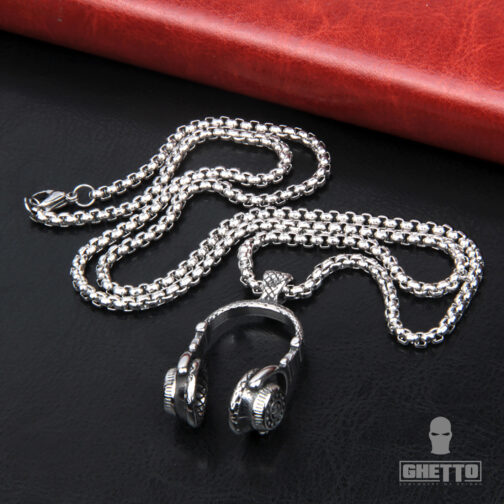 Hip Hop Accessories Trendy Headphone Titanium Steel Pendant Couple NecklaFemale ce Male and Singer Pendant Sweater Chain Long 4