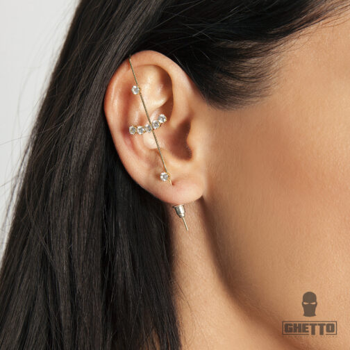 Fashion Cubic Zirconia Crystal Wrap Crawler Stainless Steel Hook Stud Earrings for Women