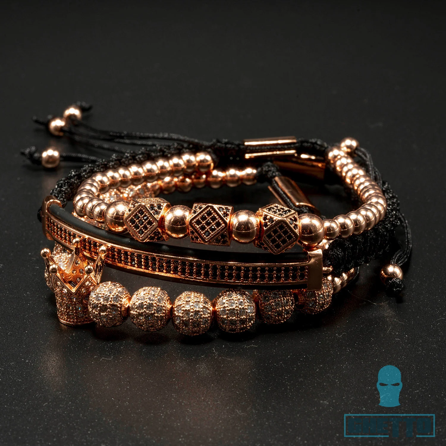 Crown Bracelet Stainless Steel Crown Bracelet, Adjustable Bling 8mm CZ Balls, Crown Bracelet Set, Unisex, 4sets