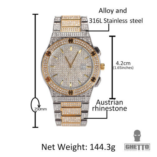 Trend Watch Full Iced Round Shape Bling Bling Two Tone Watches for Women Men Rapper