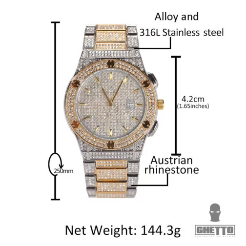 Trend Watch Full Iced Round Shape Bling Bling Bling Două tonuri de ceasuri pentru femei bărbați Rapper
