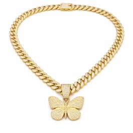 Ghetto Hip Hop Big Butterfly Colier pandantiv Rhinestone Cuban Link Chain