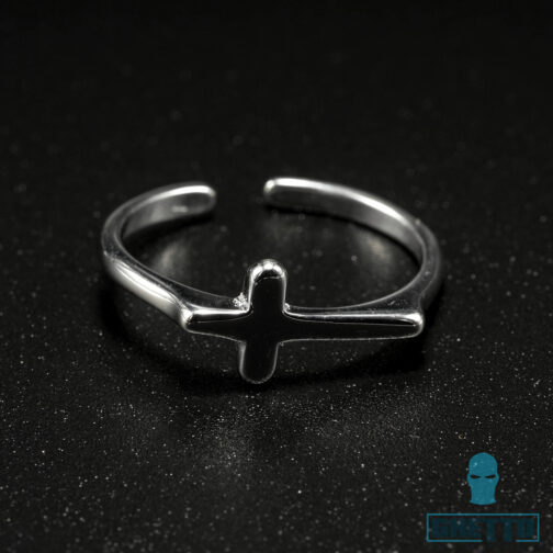 925 silver adjustable simple cross ring