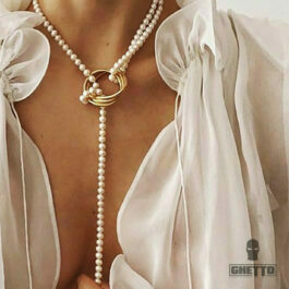 Women's Necklace with Multilayered Shell Knot Pearl Chain