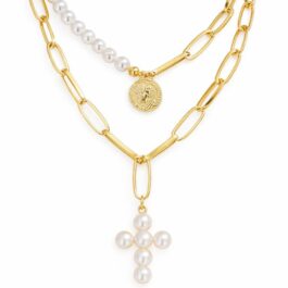 Ghetto Vintage Pearl Necklace Coin Cross Choker