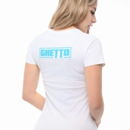 Ghetto Blue Mask White T-Shirt for Women | Somewhere We Belong