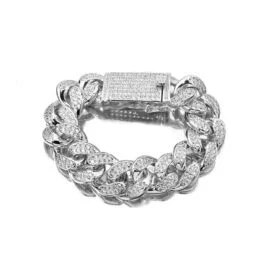 Ghetto Miami Cuban Chain Bracelet CZ Iced Hip Hop 18mm SS