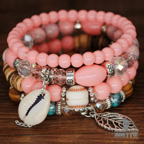 2021 popular style shell bracelet bohemia jewelry wholesale handmade natural stones beads with charm elastic bracelet set 2