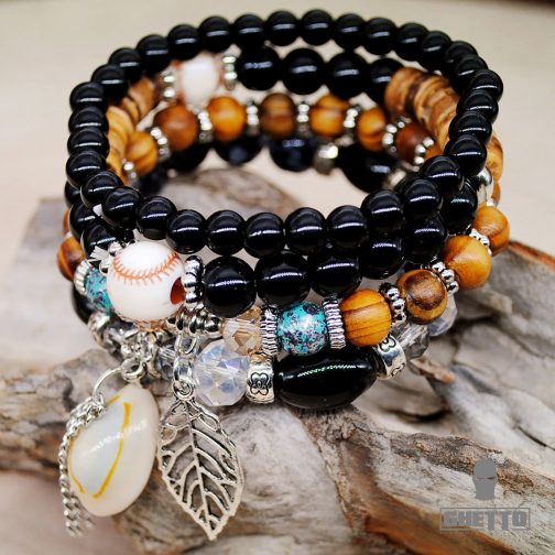 2021 popular style shell bracelet bohemia jewelry wholesale handmade natural stones beads with charm elastic bracelet set 3