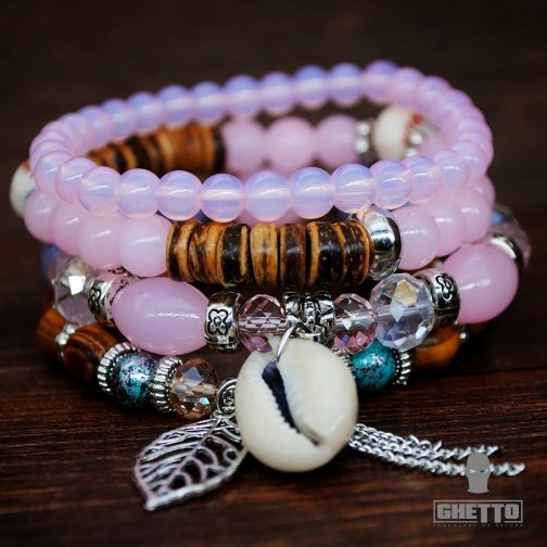 2021 popular style shell bracelet bohemia jewelry wholesale handmade natural stones beads with charm elastic bracelet set 4