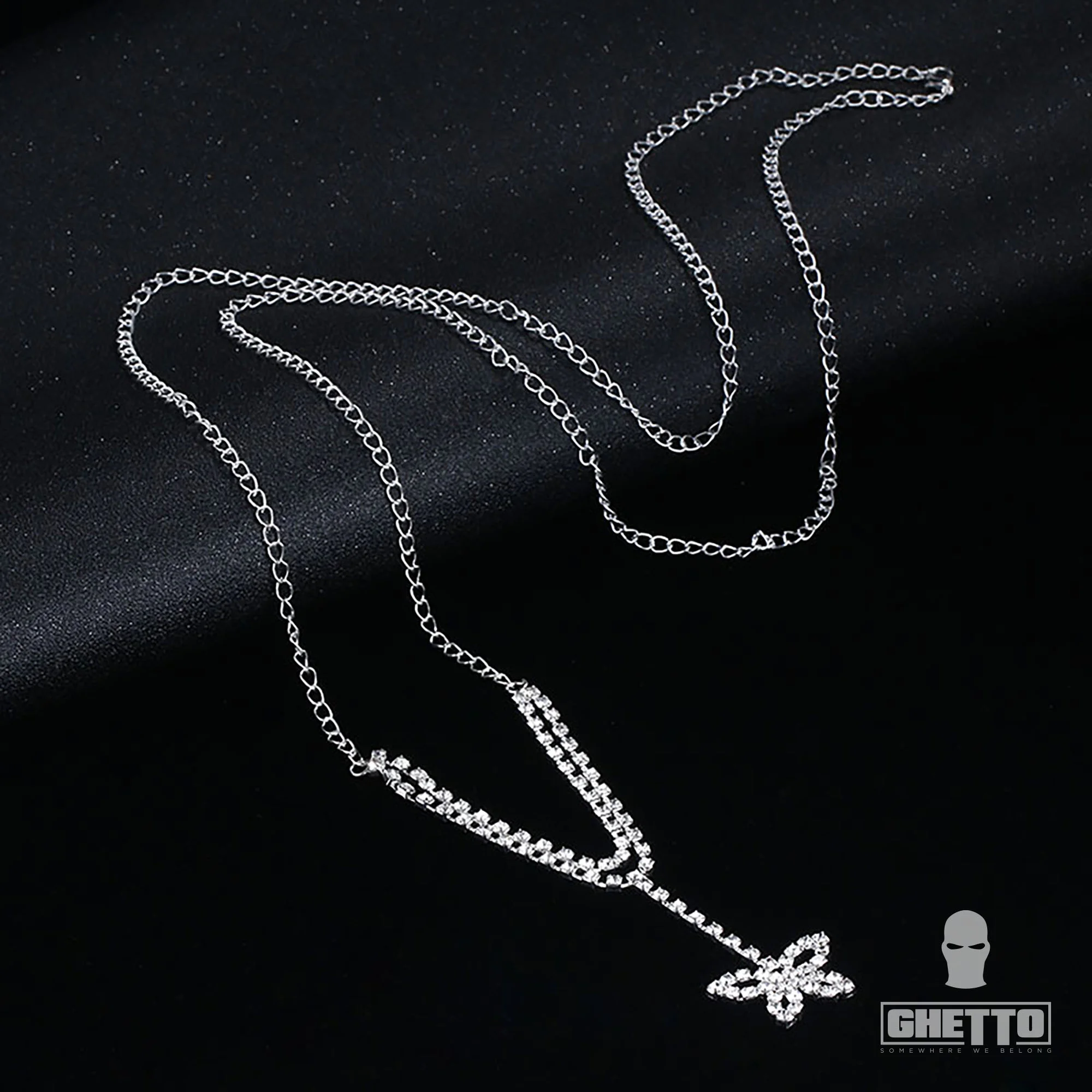 Ghetto Rhinestone Butterfly Waist Chain Belly Body Jewelry - GHETTO