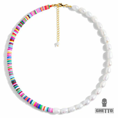 Bohemian pearl chain multi color beads choker necklace clasp for Women