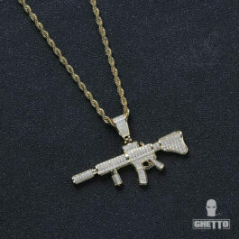 Ghetto Gun Pendant Necklace Bling Iced Diamond