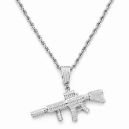 Ghetto Gun Pendant Necklace Bling Iced Diamond