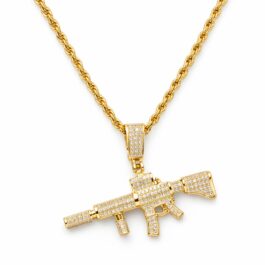 Ghetto Gun Pendant Necklace Bling Iced Diamond