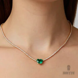 Ghetto Choker Crystal Necklace Green Heart