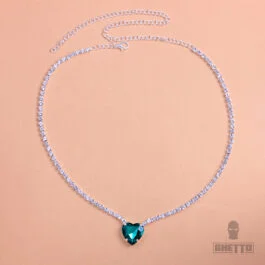 Ghetto Choker Crystal Necklace Green Heart