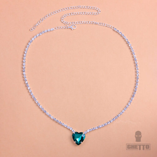 Green heart choker necklace for women