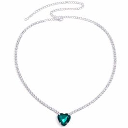Ghetto Choker Crystal Necklace Green Heart