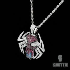 Ghetto Hip Hop Cubic Zirconia Spiderman Pendant Necklace