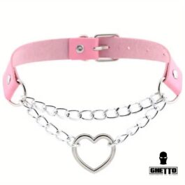Ghetto Punk Leather Chain Choker Heart Necklace
