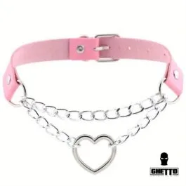 Ghetto Punk Leather Chain Choker Heart Necklace