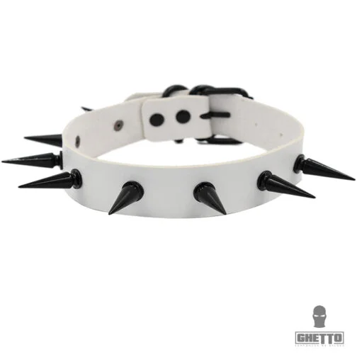 Ghetto Punk Metal Spike Choker Leather Necklace