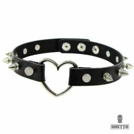 Colier Ghetto Punk cu inimă din piele