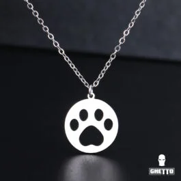 Ghetto Round Hollow Dog Paw Colier din oțel inoxidabil