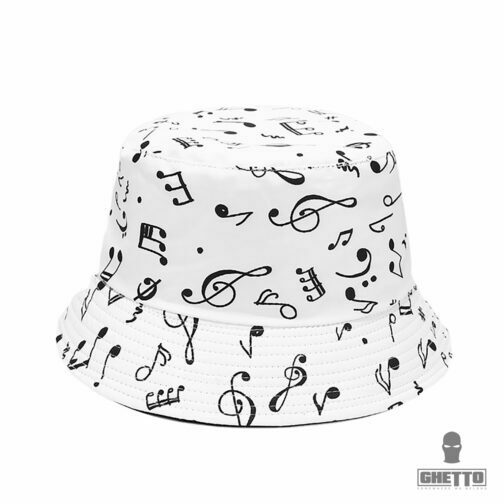 Music notes bucket hat, 2023 δημοφιλές, μαύρο δεύτερης πλευράς.