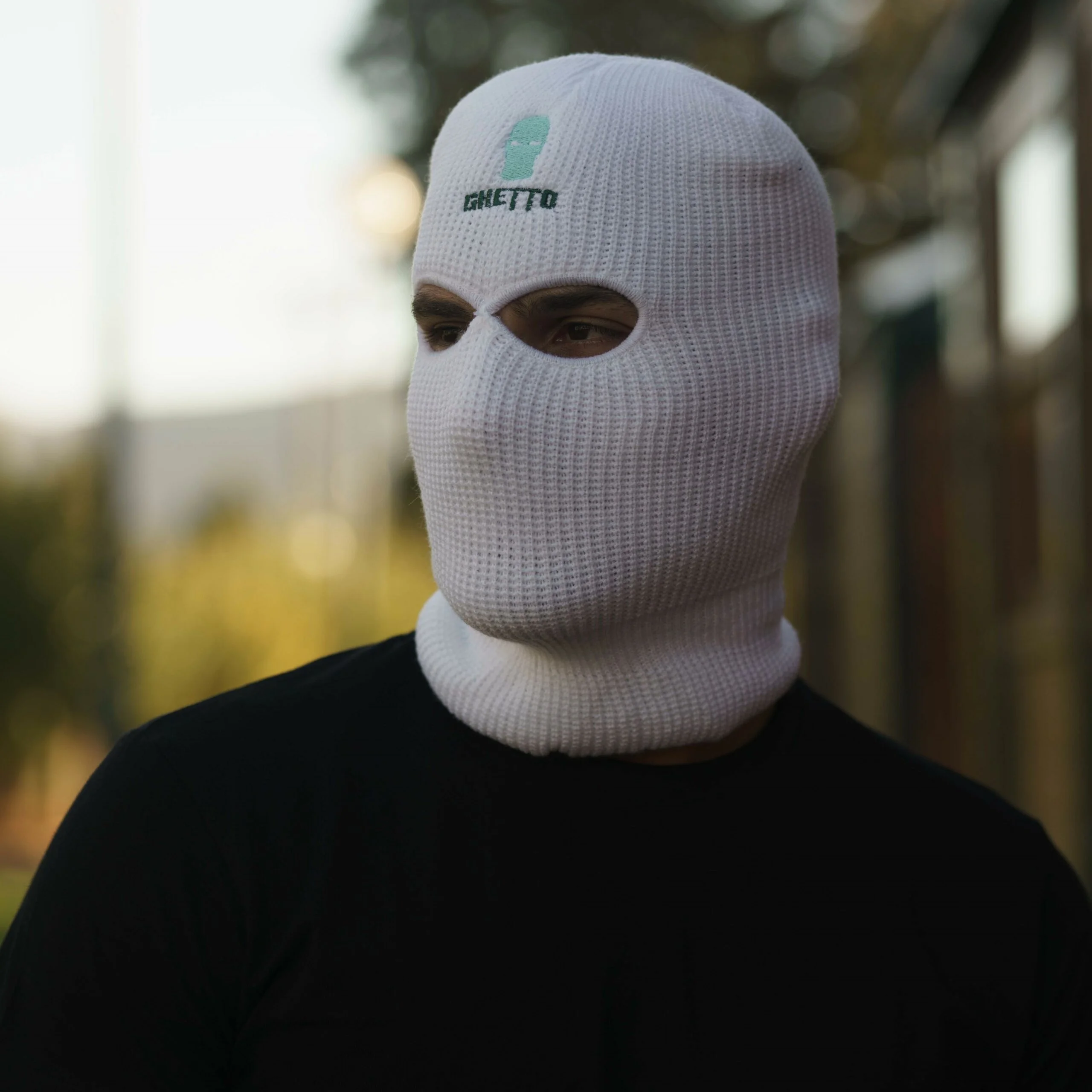 ghetto white full face cover embroidery logo ghetto mask