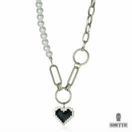 Ghetto Heart Beat Pearl Necklace Stainless Steel