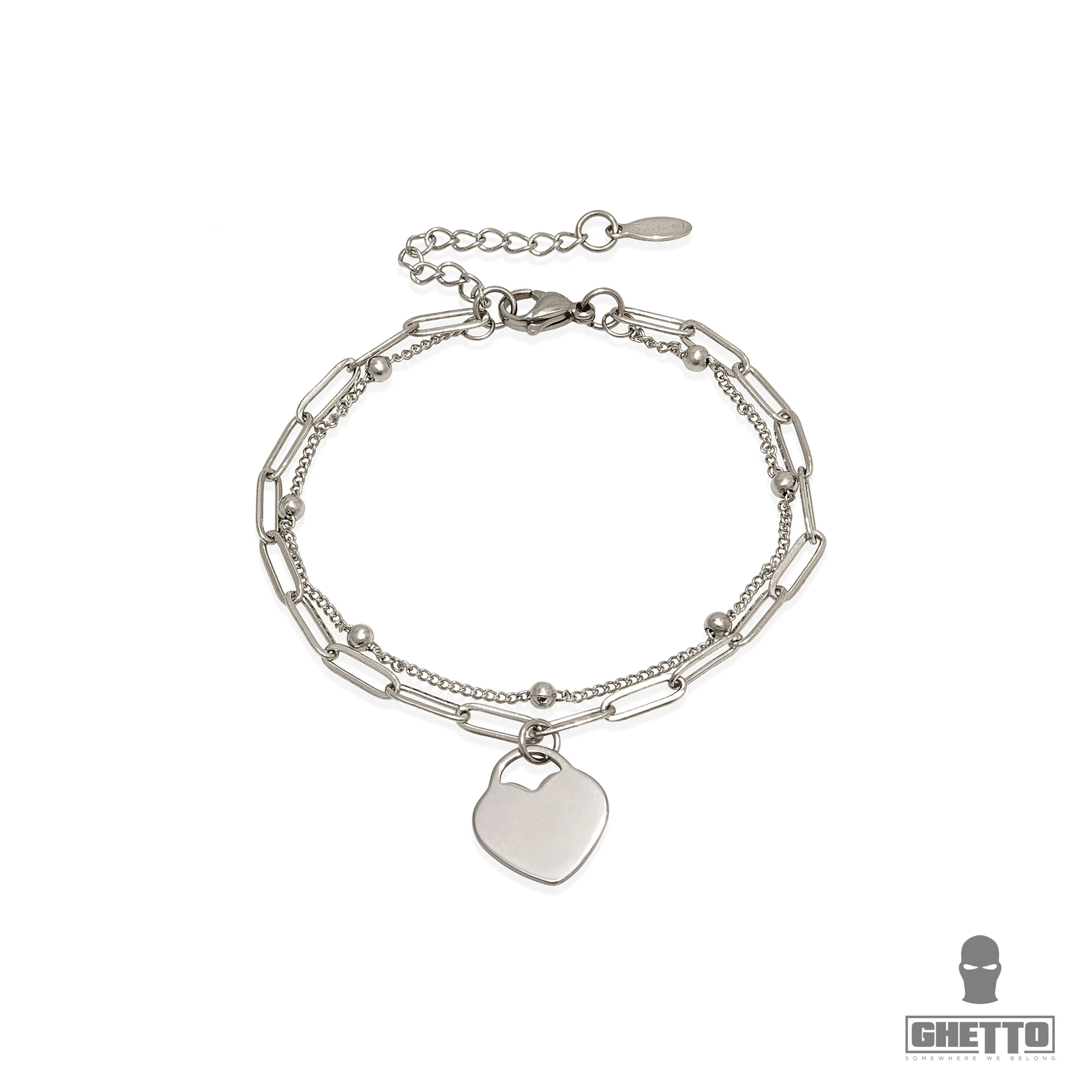 ghetto heart double layer bracelet ss