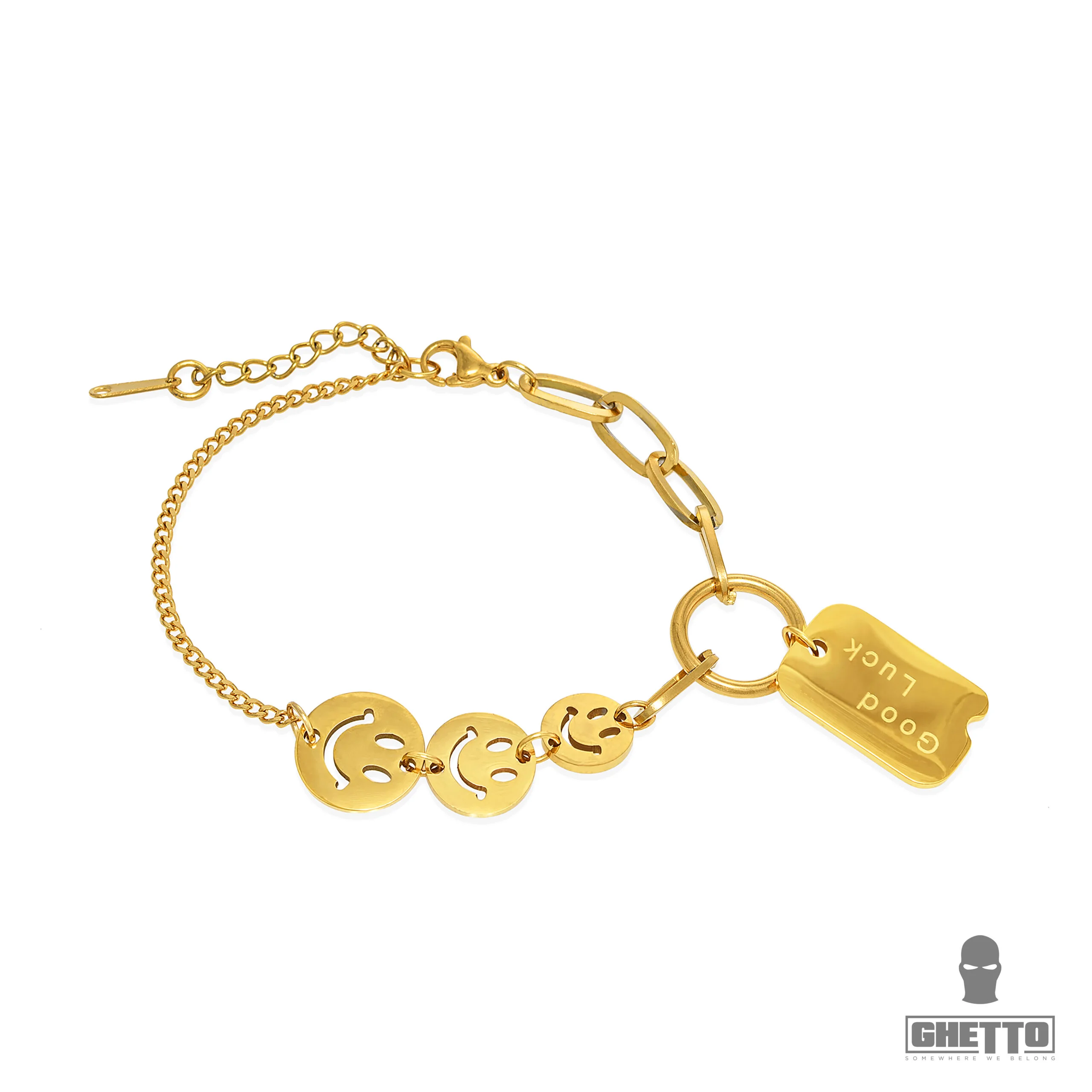 ghetto smile good luck ss bracelet 18k