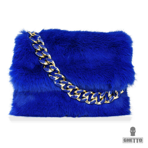 ghetto luxury fur midi tote blue bag