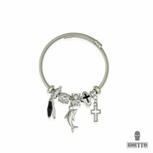 ghetto charm bracelet cross dolphin titanium steel