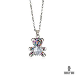 Colier Ghetto Bear Multicolor Zircon Heart