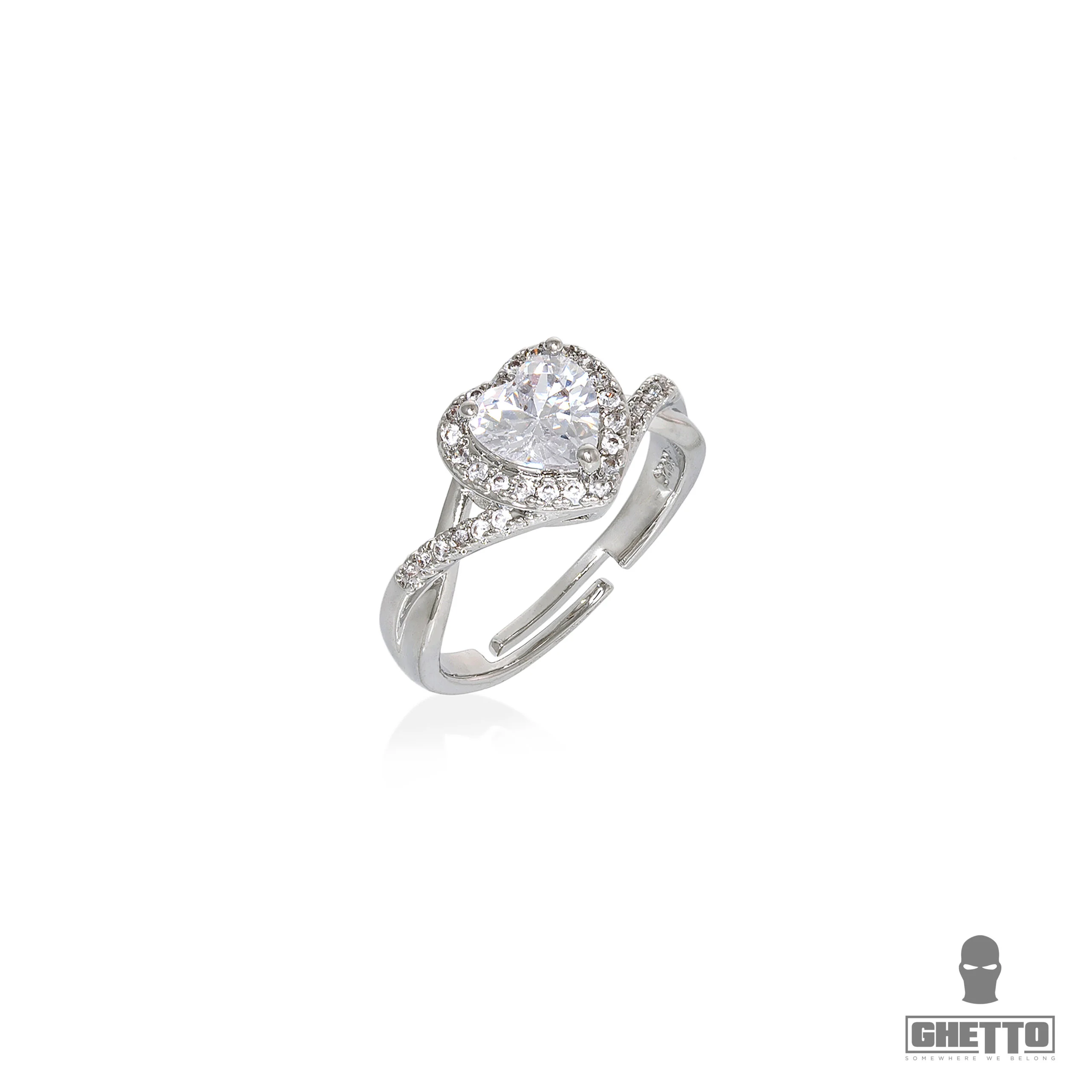 ghetto big heart shaped cz gemstone adjustable ring
