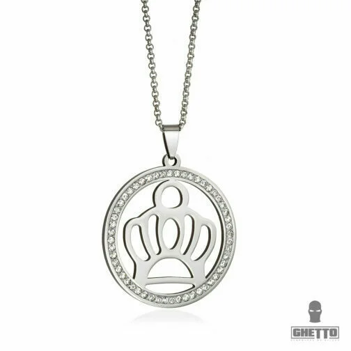 ghetto royal crown circle zircon pendant hip hop necklace